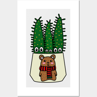 Cute Cactus Design #284: Eves Pin Cacti In Christmas Bear Pot Posters and Art